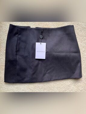 Viktor & Rolf Black Italian Virgin Wool Structured Mini Skirt
